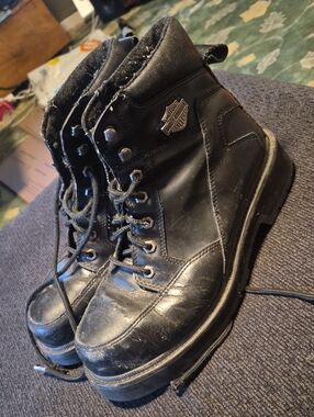 Harley-Davidson Black Leather Lace-Up Motorcycle Boots